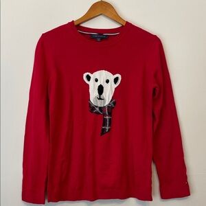 Tommy Hilfiger Women’s Polar Bear Crewneck Knit Sweater Red L